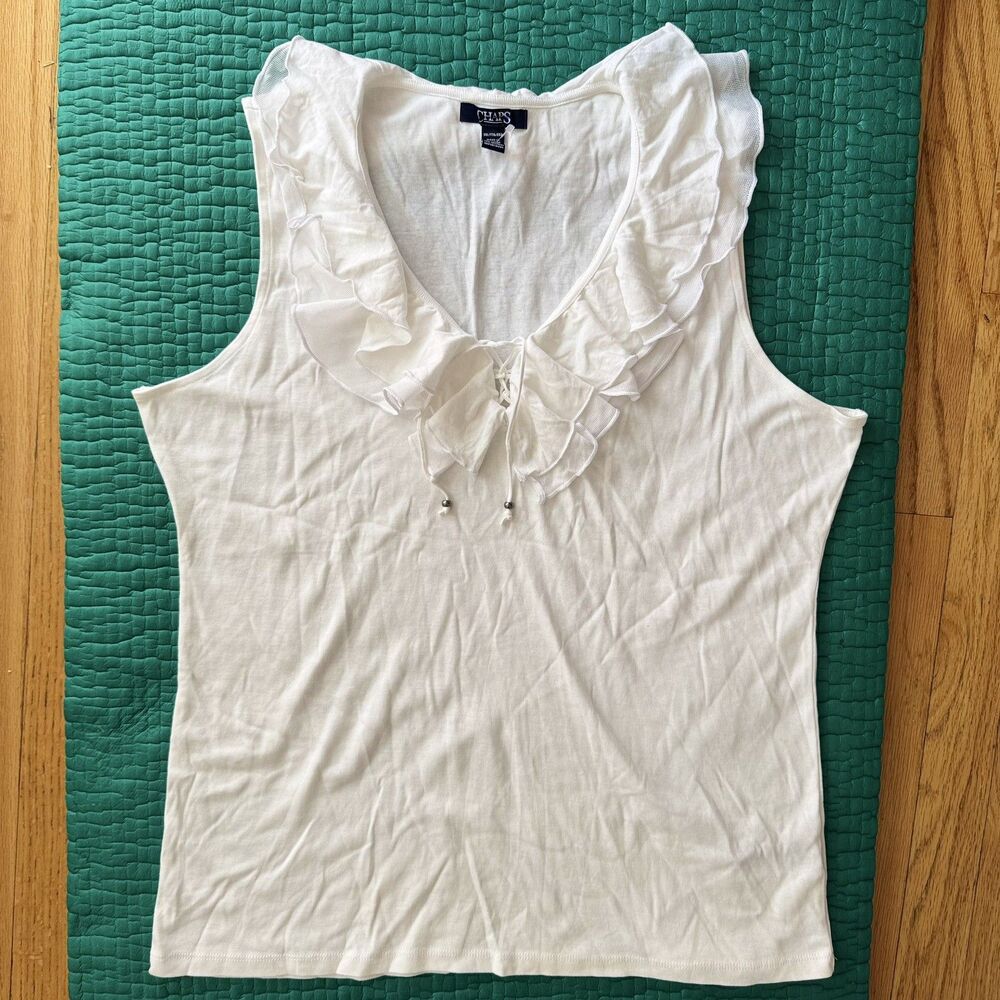 Chaps Women XXL Ivory Sleeveless Knit Cotton Tank Top Decorative Trim Pullover